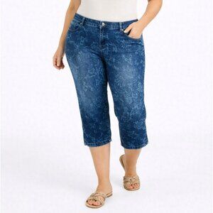 Chicos Womens Pull On Jeggings Capri Floral Blue Print Stretch Denim Size 1 | 8